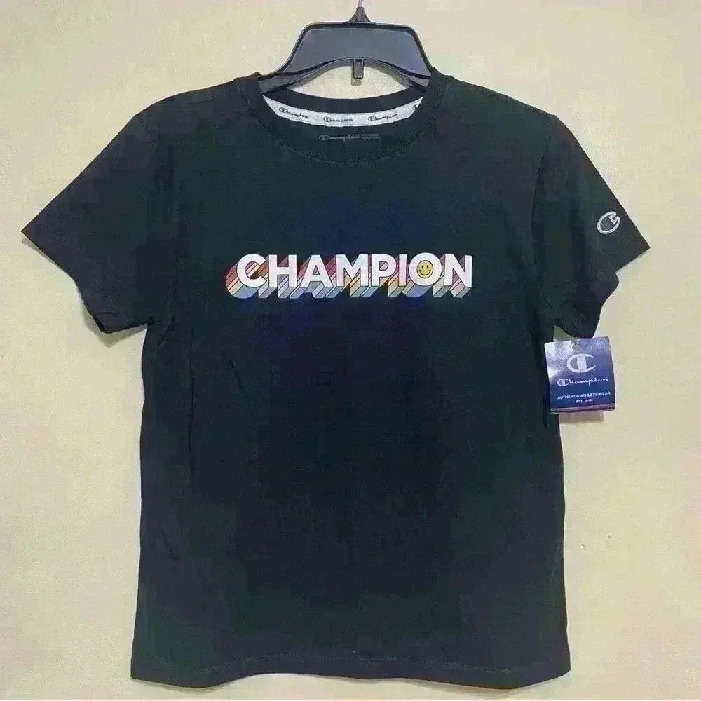 Champion Womens Get Happy Logo T-Shirt Black Size XS New Whit Tags - Picture 3 of 9